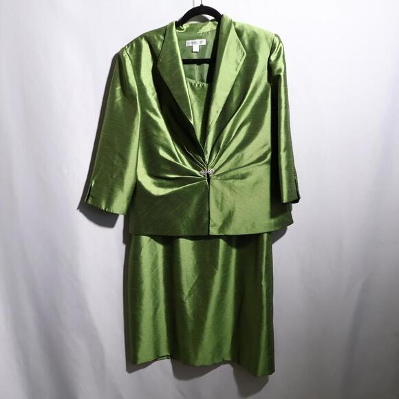 Coldwater Creek Dress & Jacket Set Sz 16 Green Cocktail Formal Special Occasion - Picture 1 of 11